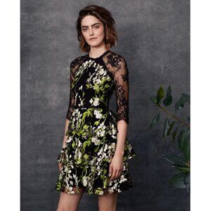 BNWOT Marchesa Notte Floral Embroidered Tulle Dress, Size 4